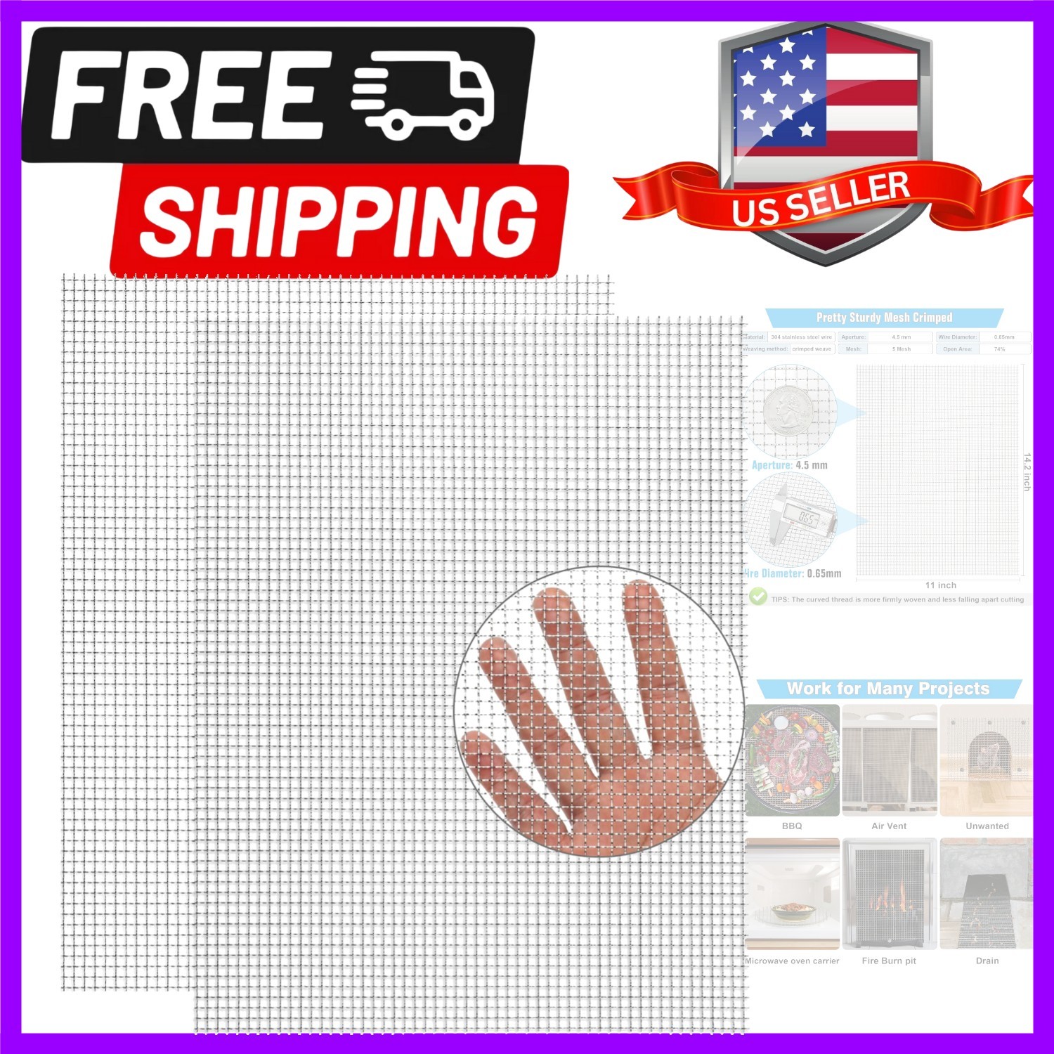 Upgraded 2Pack Mesh Screen Crimped 304, 5 Mesh 11 X 14.2 inch, Not Easy Falli…