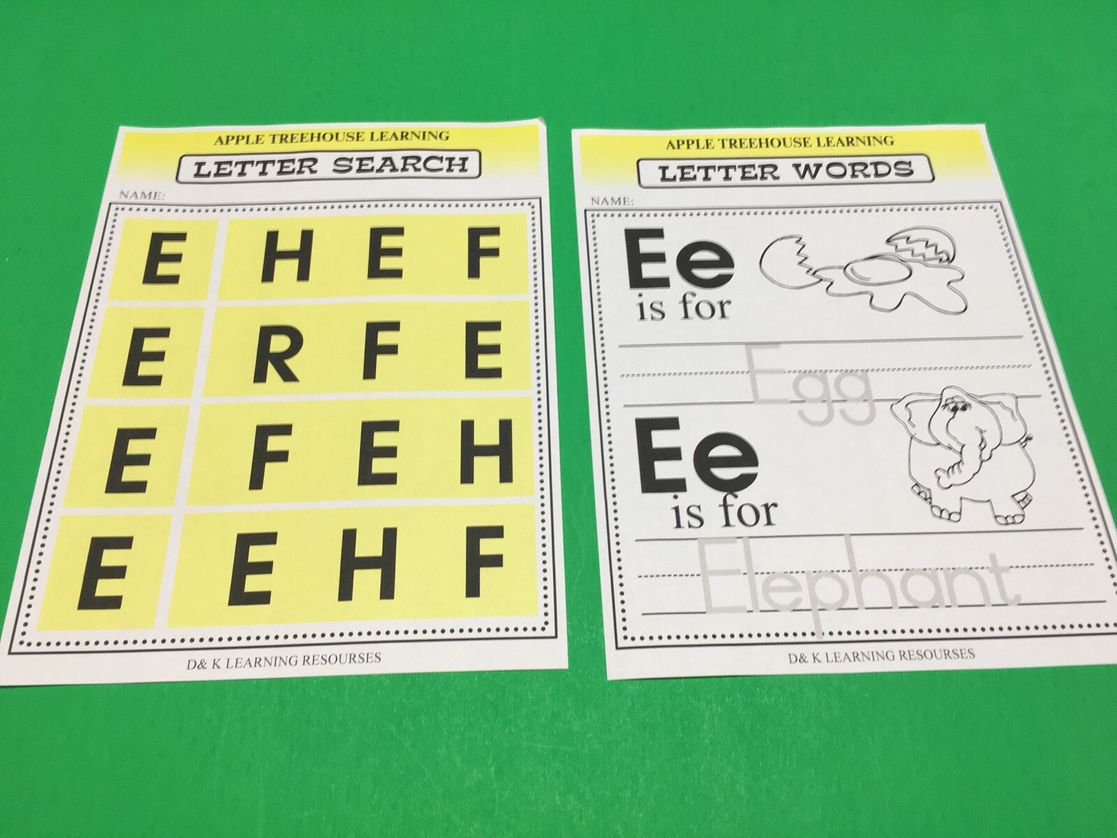 Letter Ee – Apple Treehouse Worksheets – Preschool Teaching supplies 20pgs