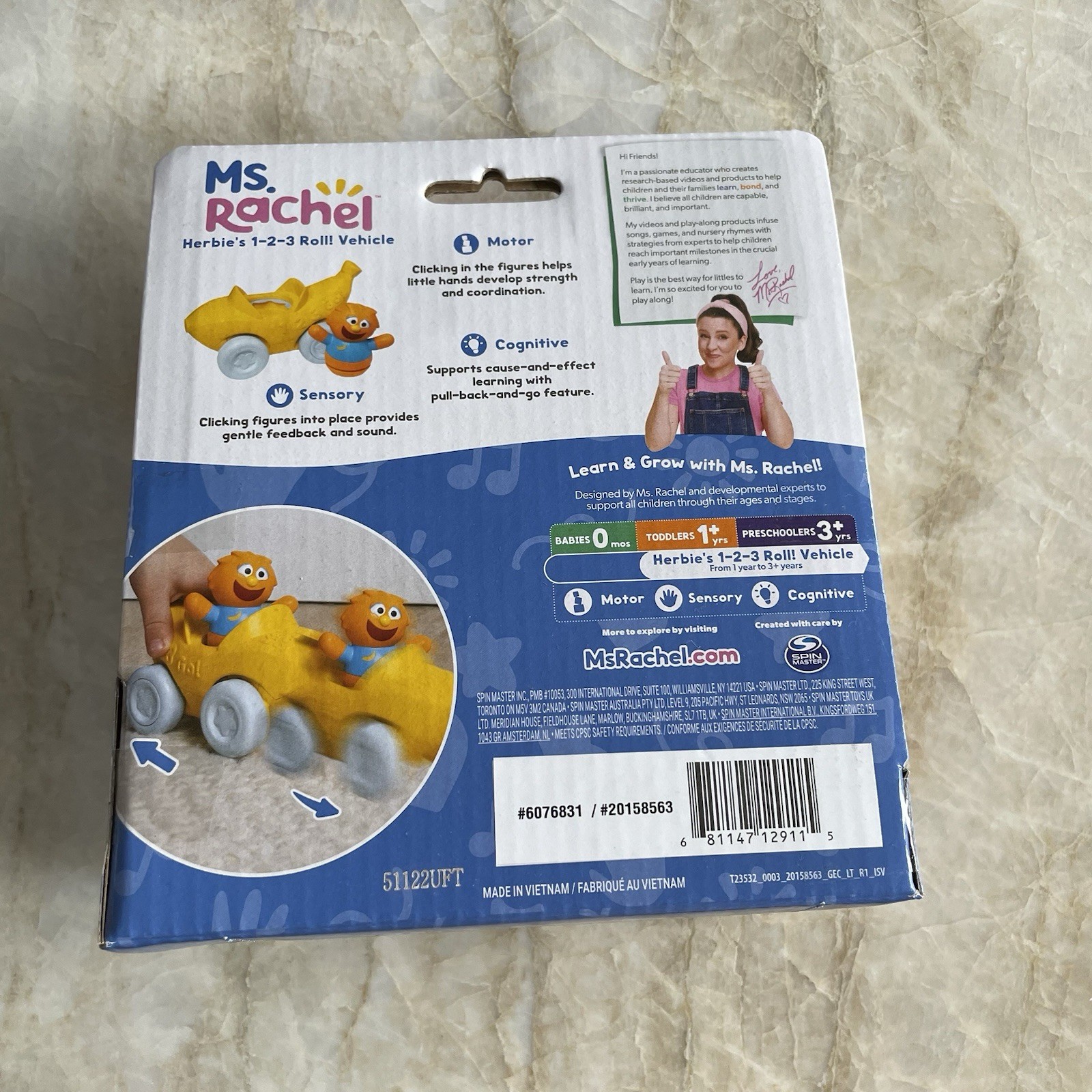 Ms. Rachel, Herbie’s 1-2-3 Roll! Vehicle with Click-in Figure & Pull Back Car