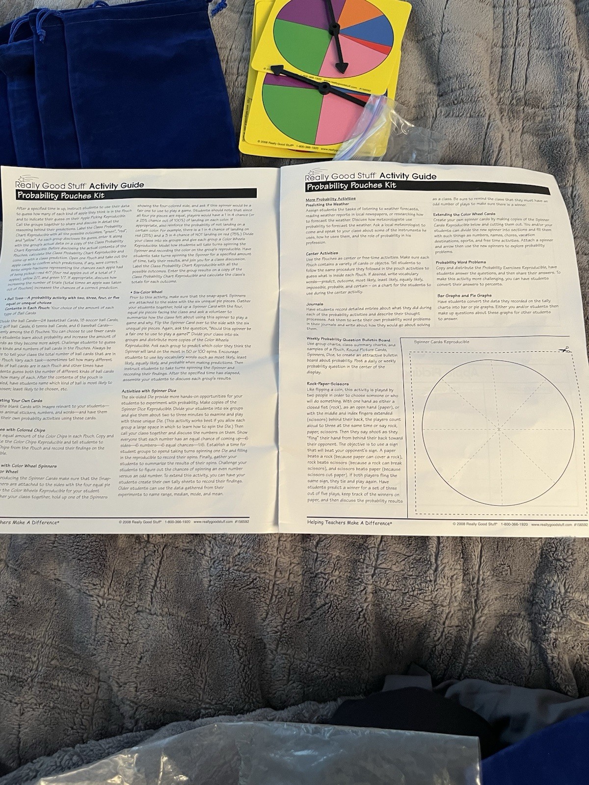 Probability Activities Kit For Math With Pouches Spinners Dice Cards Counters