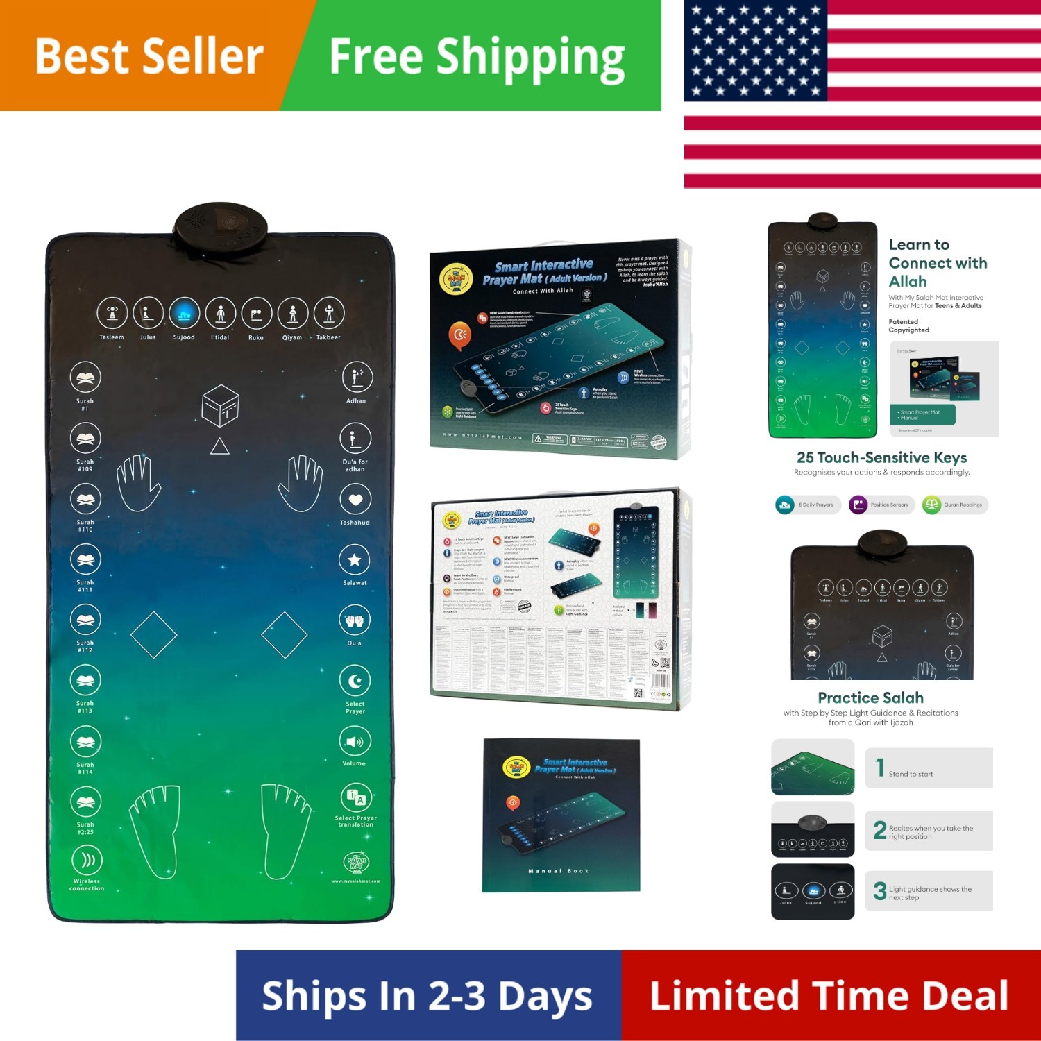 for Adults – Smart Interactive Prayer Mat for Adults & Reverts Learning Surah…