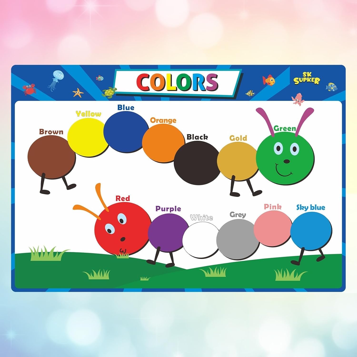 Kids Charts: 4x Laminated ABC Numbers 1-100 Shapes Colors Toddler Education Aid
