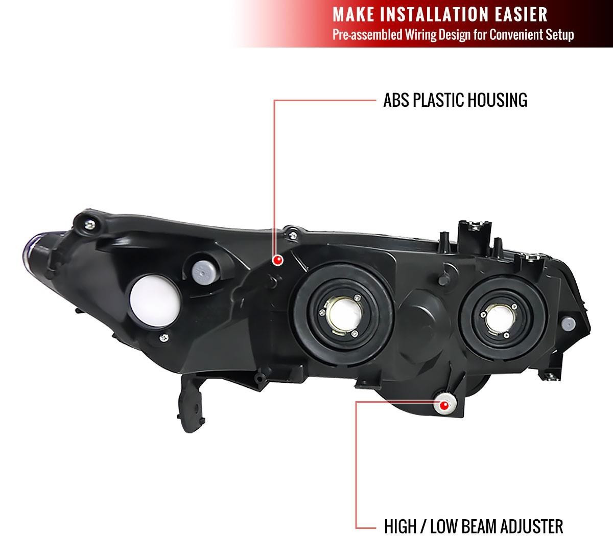 06-11 Honda Civic Coupe 2-Door Headlights Black Housing Clear Reflector Pair L&R