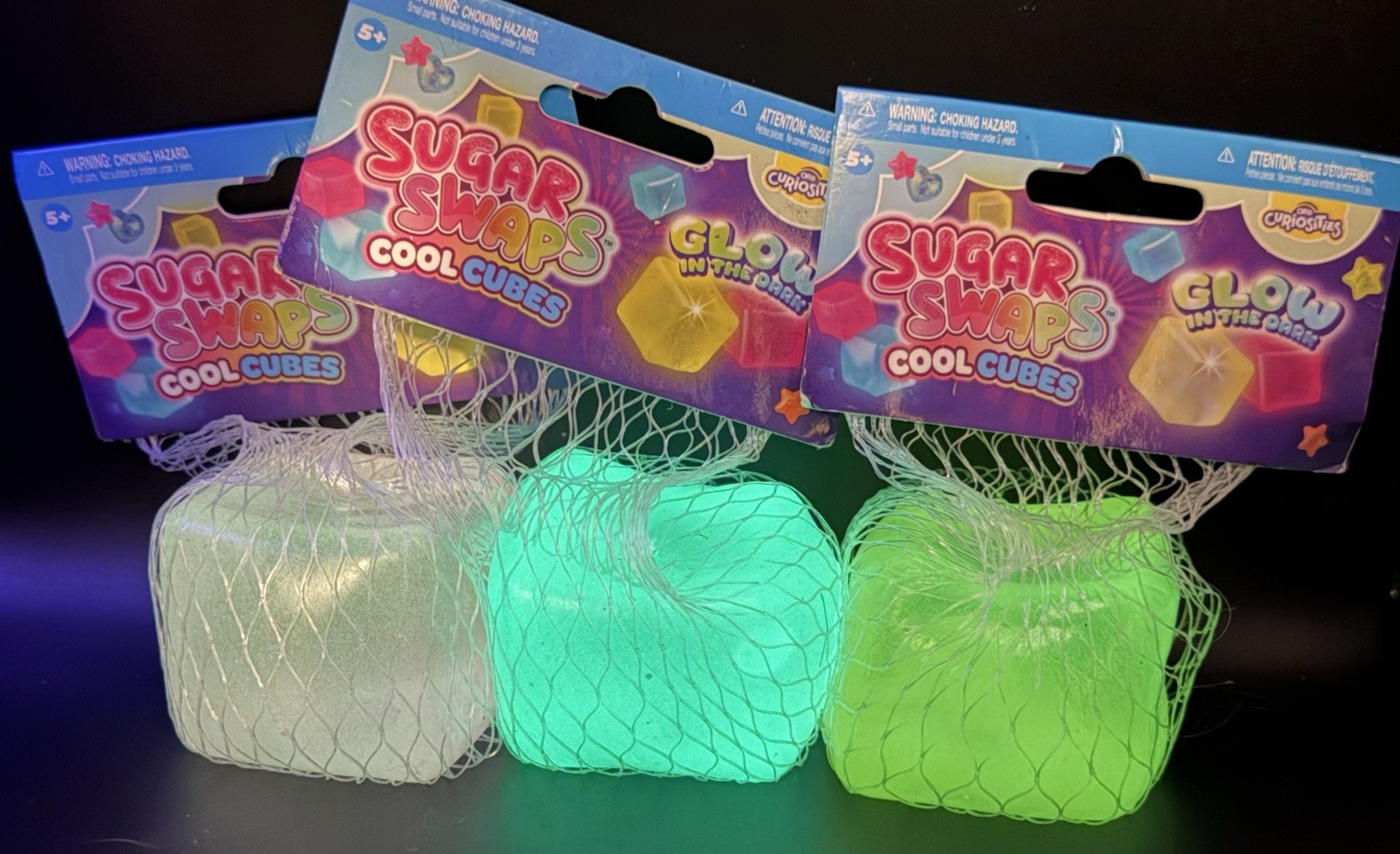 Orb Curiosities Sugar Swaps Cool Cubes Glow In The Dark Squishy Toy Set of 3 NEW
