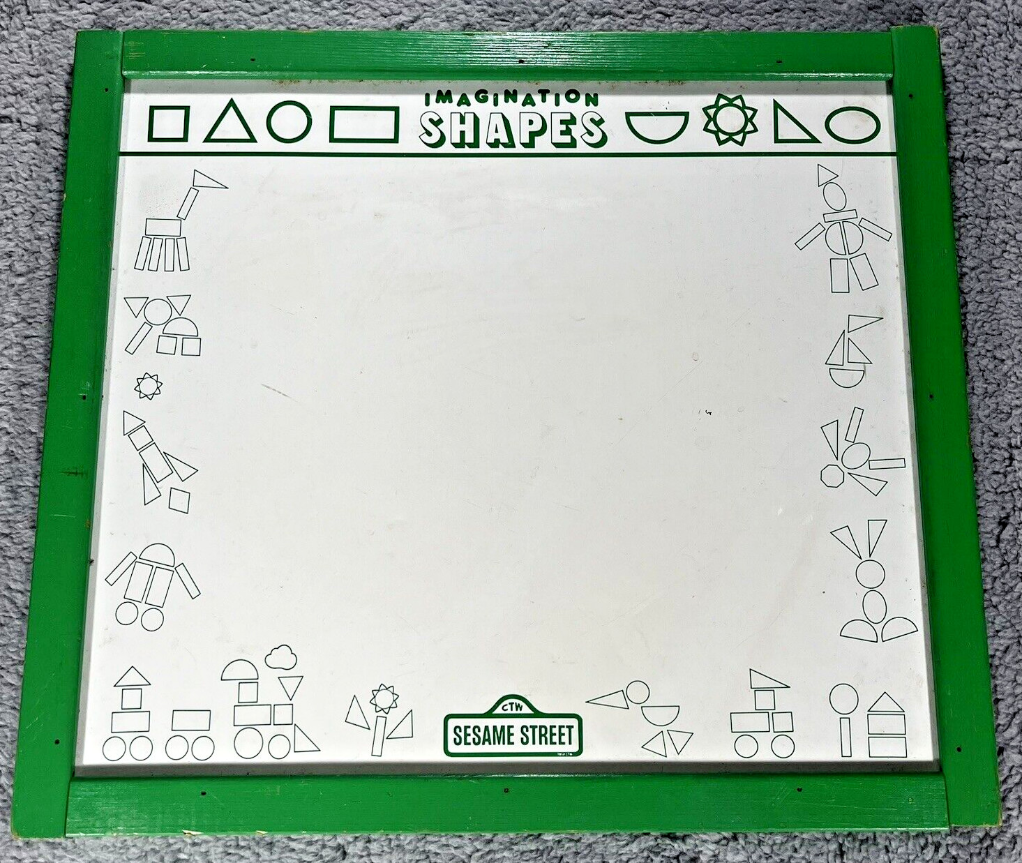 VTG Sesame Street Dry Erase Board Magnetic Activity 1970s Green 17.5” x 15.5”