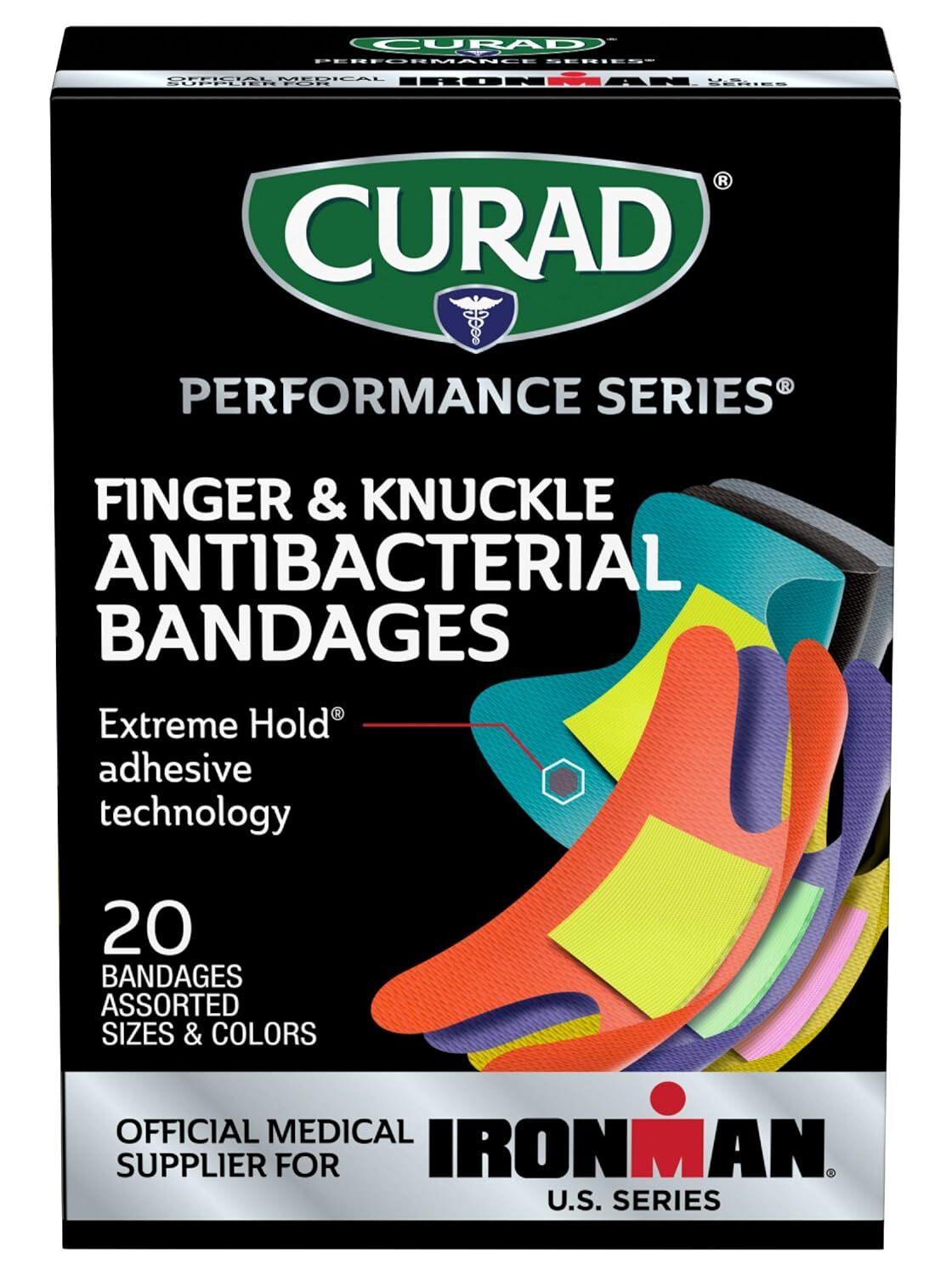 CURAD Performance Series IRONMAN Antibacterial Bandages, Extreme Hold Adhesive