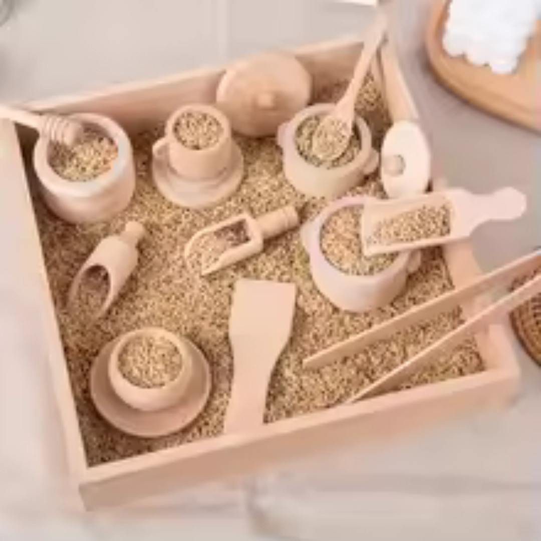 Wooden Tea Set Toy Kitchen Pretend Play Montessori Sensory Puzzle Game For Kids