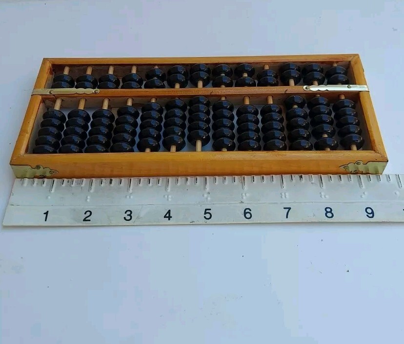 Vintage Abacus 13 Column Wood Calculator 7 Bead Rows 9½ X 4″ Metal Corners