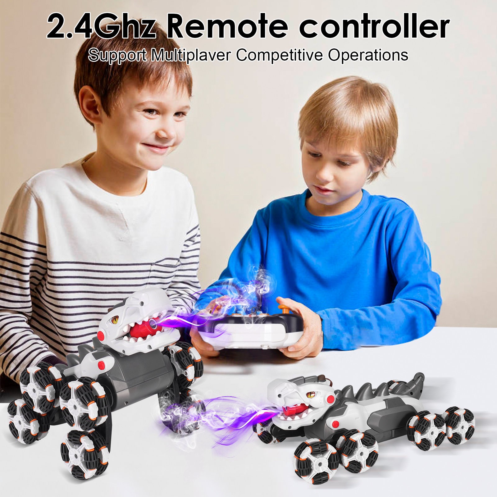 8 Wheels Dinosaur Transform RC Stunt Ca RC w/ Transforming&Spray & 360° Rotation