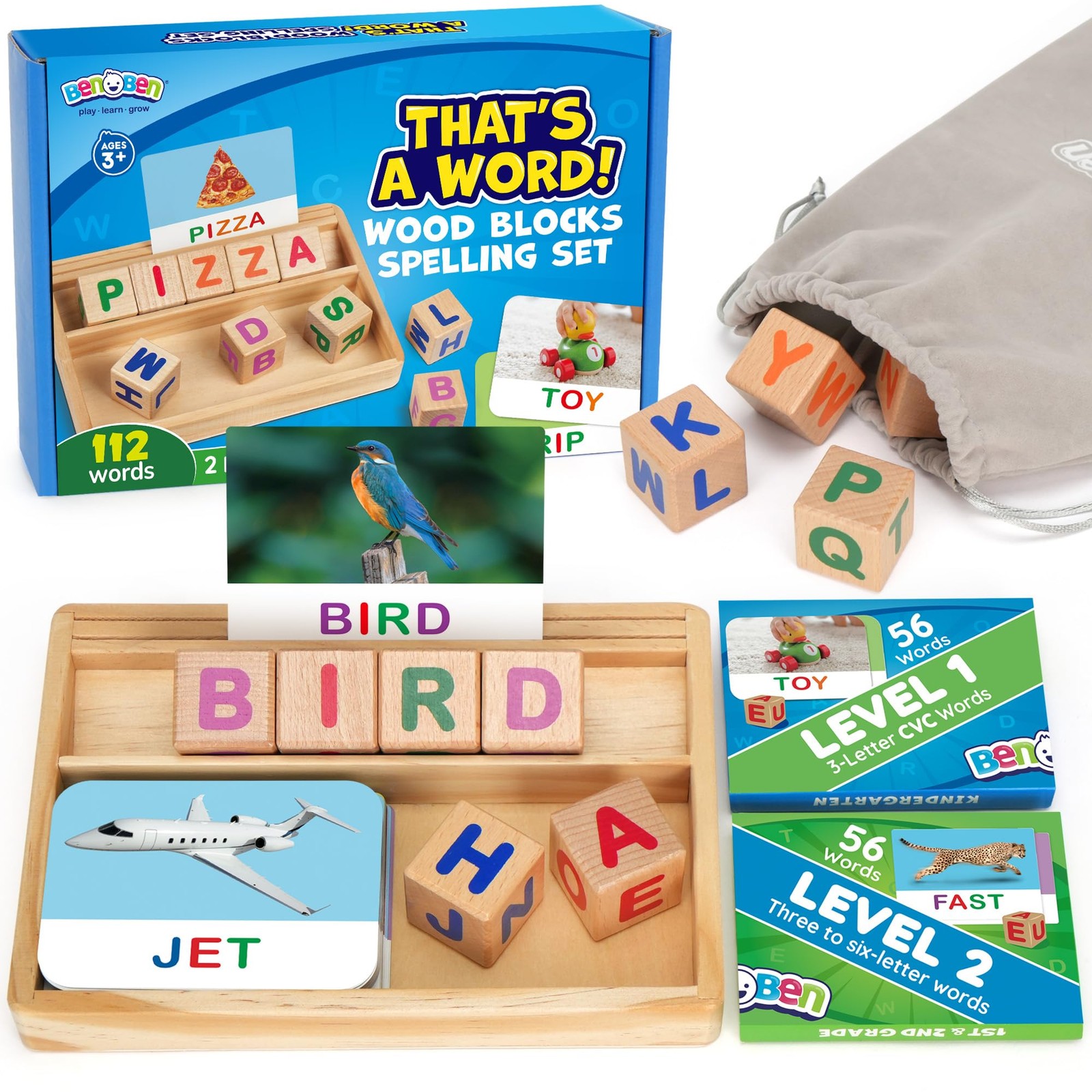 Spelling Games with Flash Cards, 112 Words, Montessori Toys for 3 4 5 6 Years…