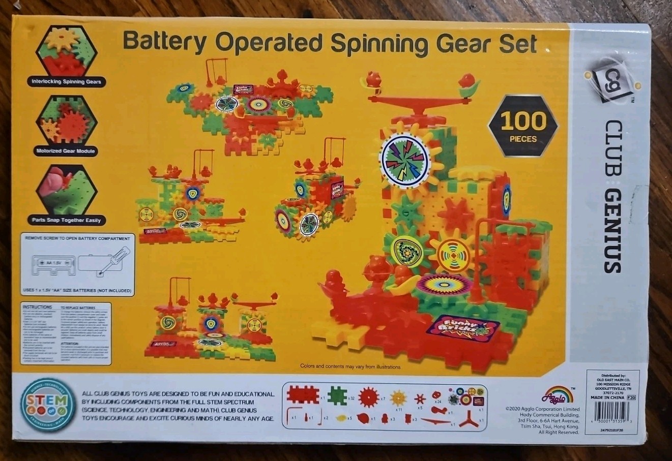Club Genius Battery Operated Spinning Gear Set 100 pieces STEM Learning Building