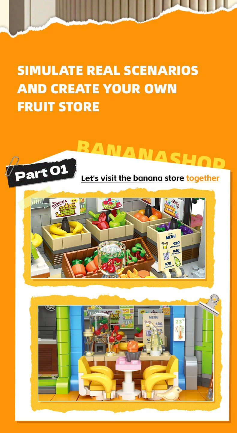 Banana Shop City Building Street Scene Building Block Set