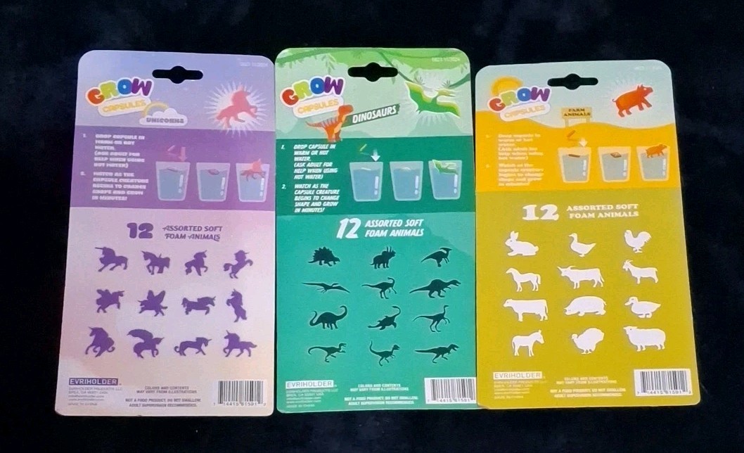 Grow Capsules Toy Lot – Unicorns, Dinosaurs, & Farm Animals (Total Of 3 Packs)