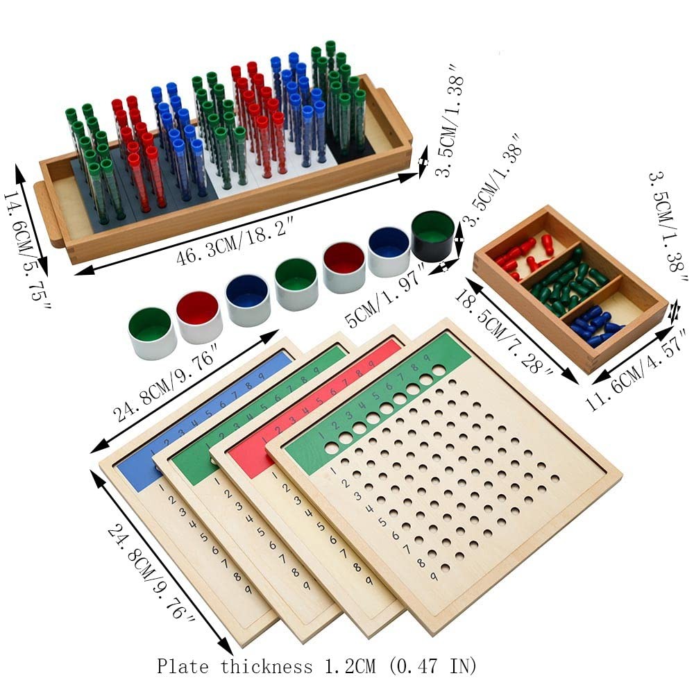 Kghios Montessori Long Division Medium, White, Gray, Black, Green, Blue, Red