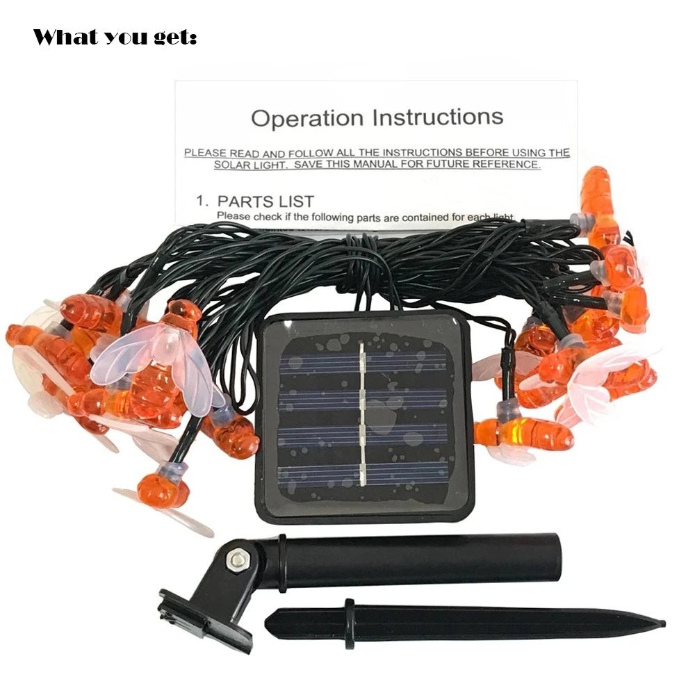 Solar Outdoor Bumble Bee Lights, 20 LED Waterproof Garden Fairy Decoration