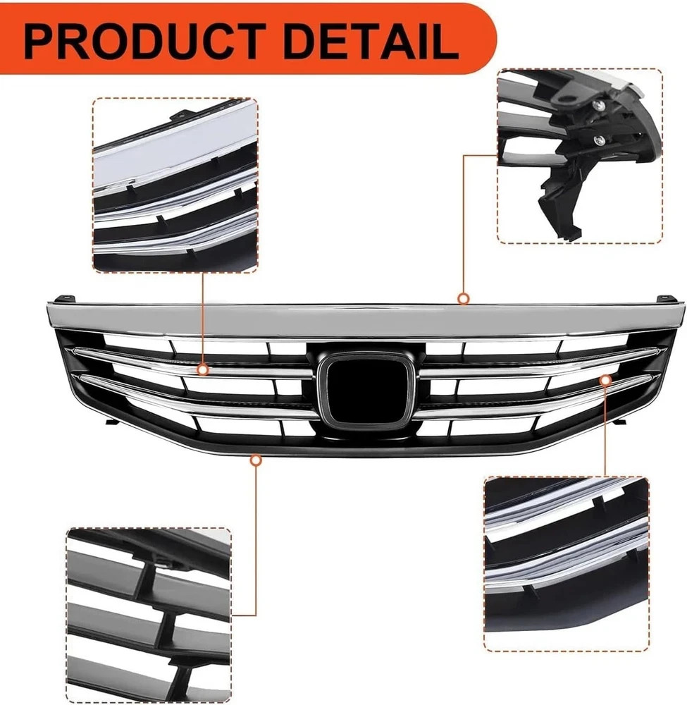 Chrome Front Bumper Grille Grill Compatible with 2011-2012 Honda Accord