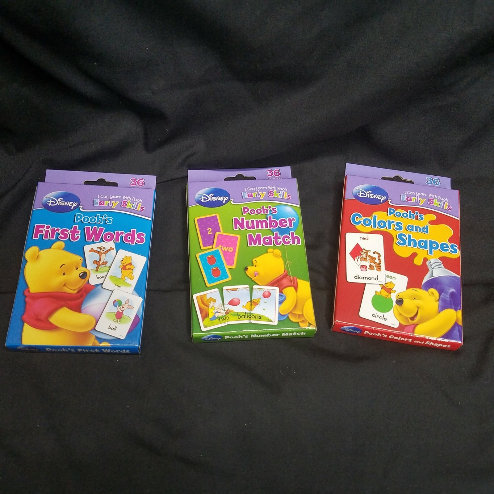 Disney Pooh Flash Cards 36 X3 Pooh’s Number Match Shapes and Colors 1st Words