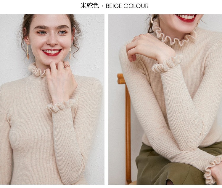 new styles of black fungus lace semi high neck sweater women’s pullover