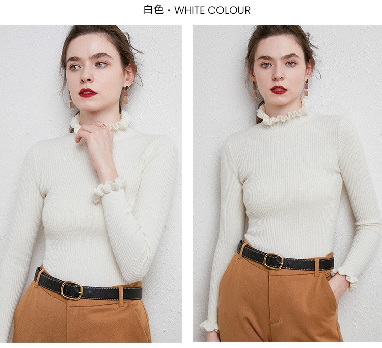 new styles of black fungus lace semi high neck sweater women’s pullover