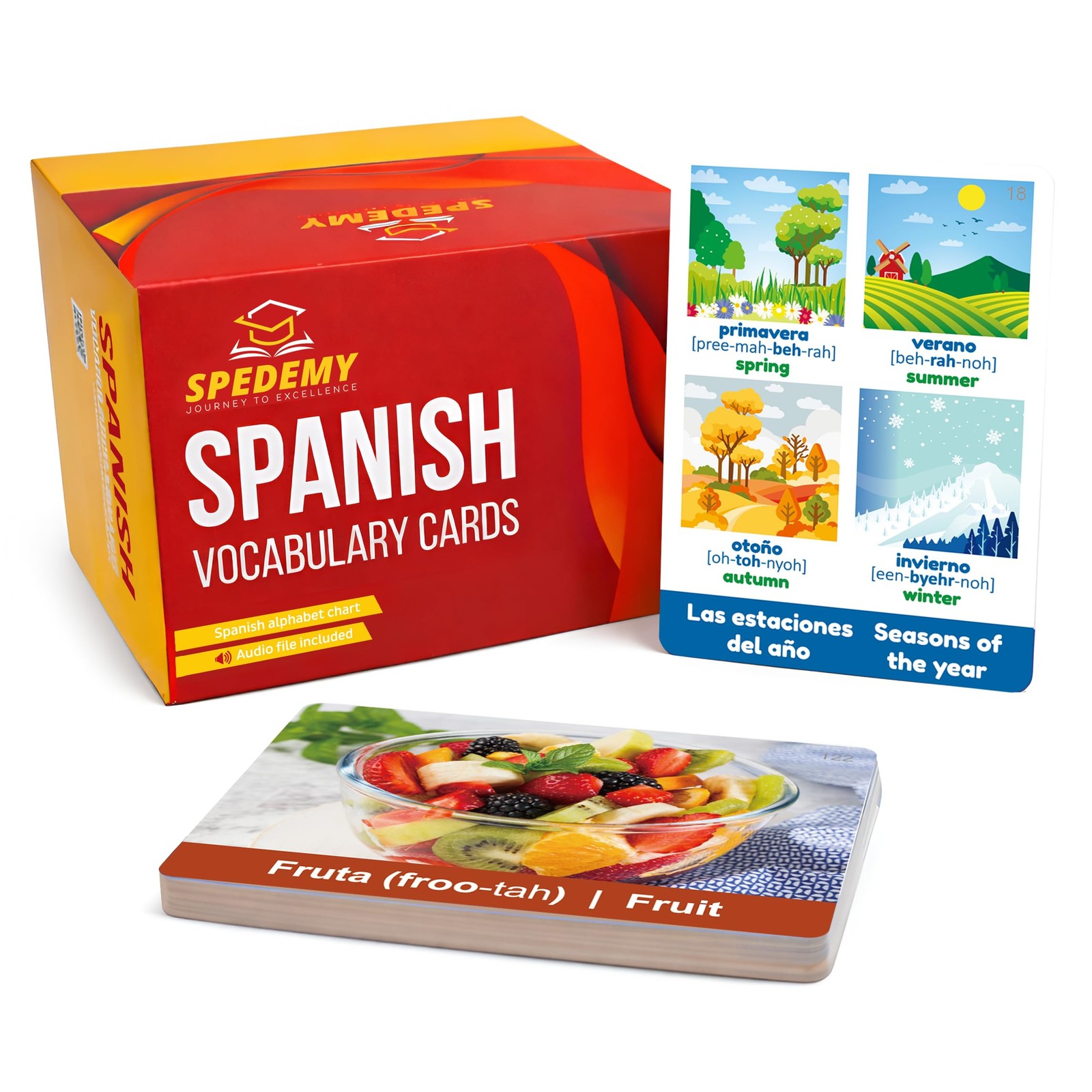 Spanish Vocabulary Cards for Kids & Adults Beginners – 276 Bilingual Study Ca…