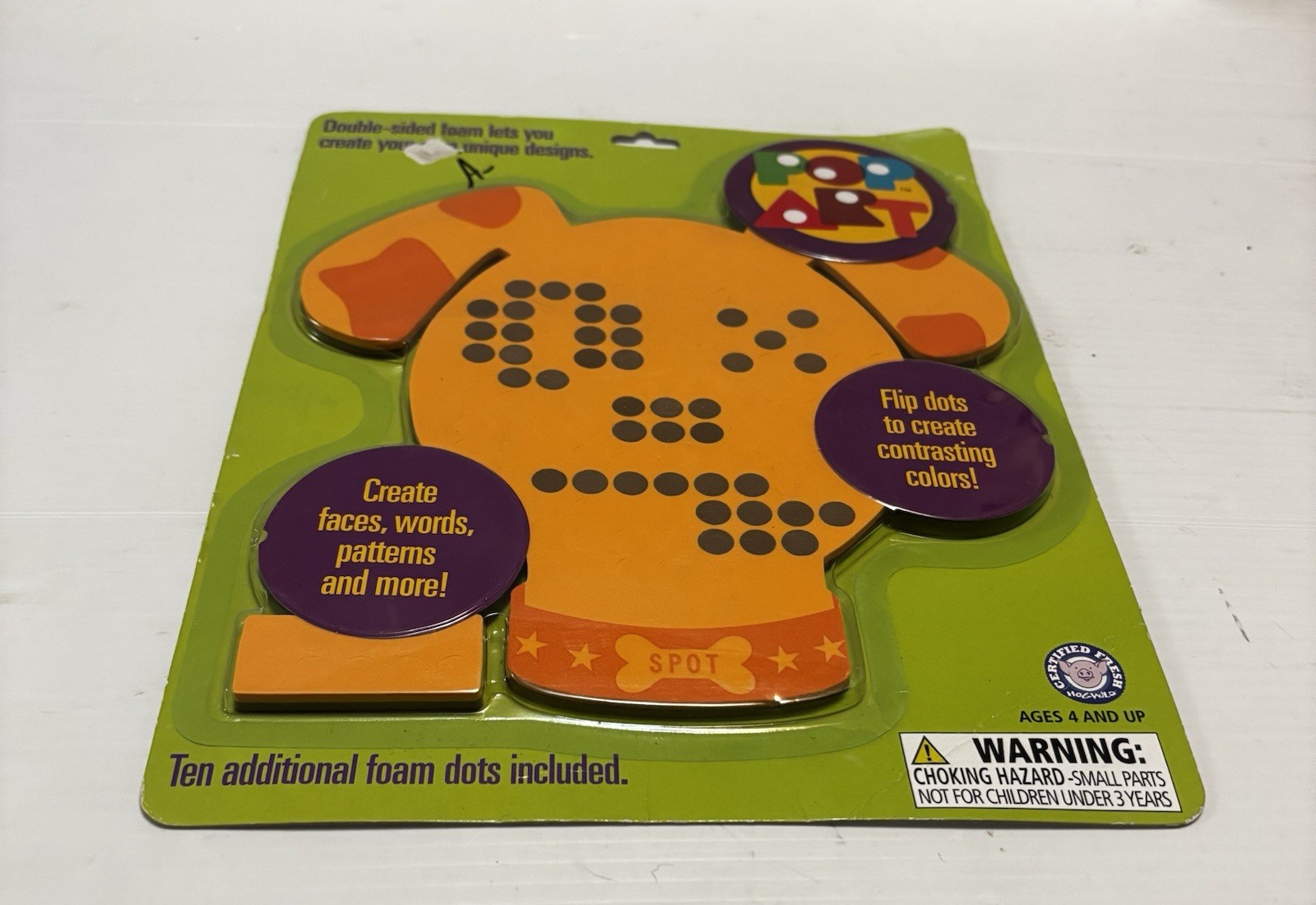 Hog Wild Pop Art Sit Spot Dog Foam Toy NEW 9” Create Faces Words Extra Dots Rare