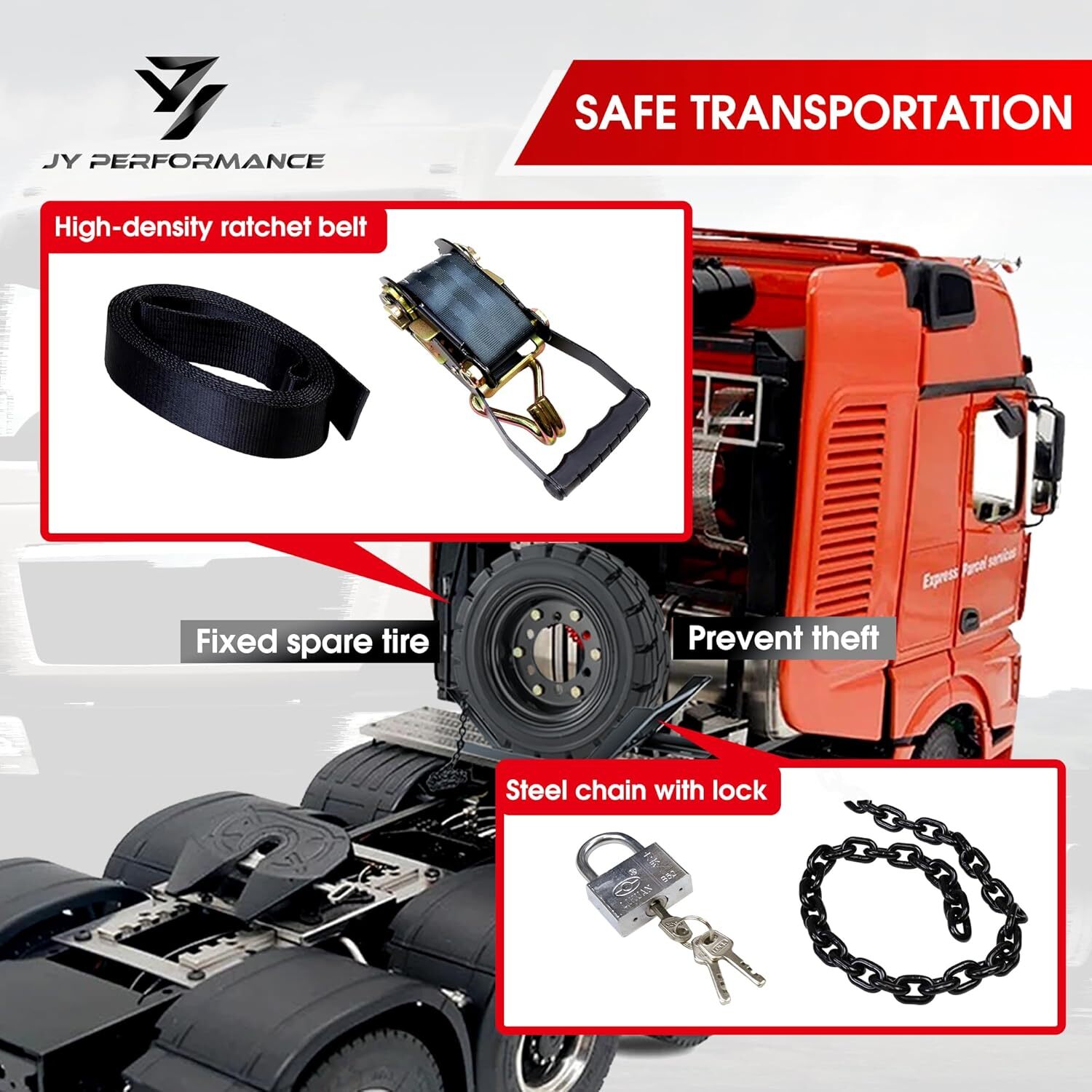 JY PERFORMANCE Semi Truck Spare Tire Rack with Cover for Commercial Truck,