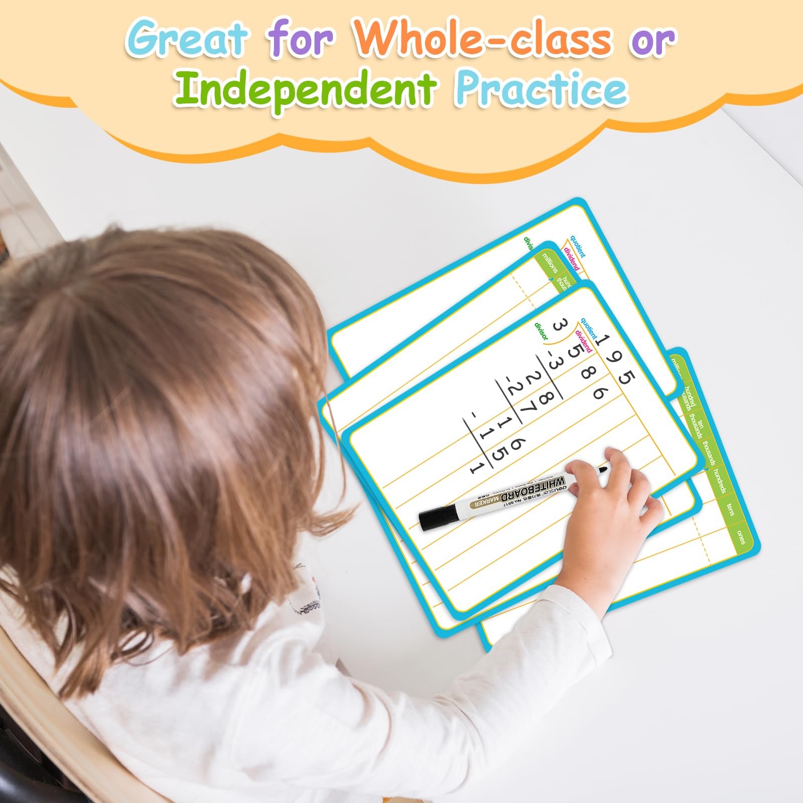 12 Pack Long Division Dry Erase Card Chart,12″ x 9″ Multiplication Flash Card…