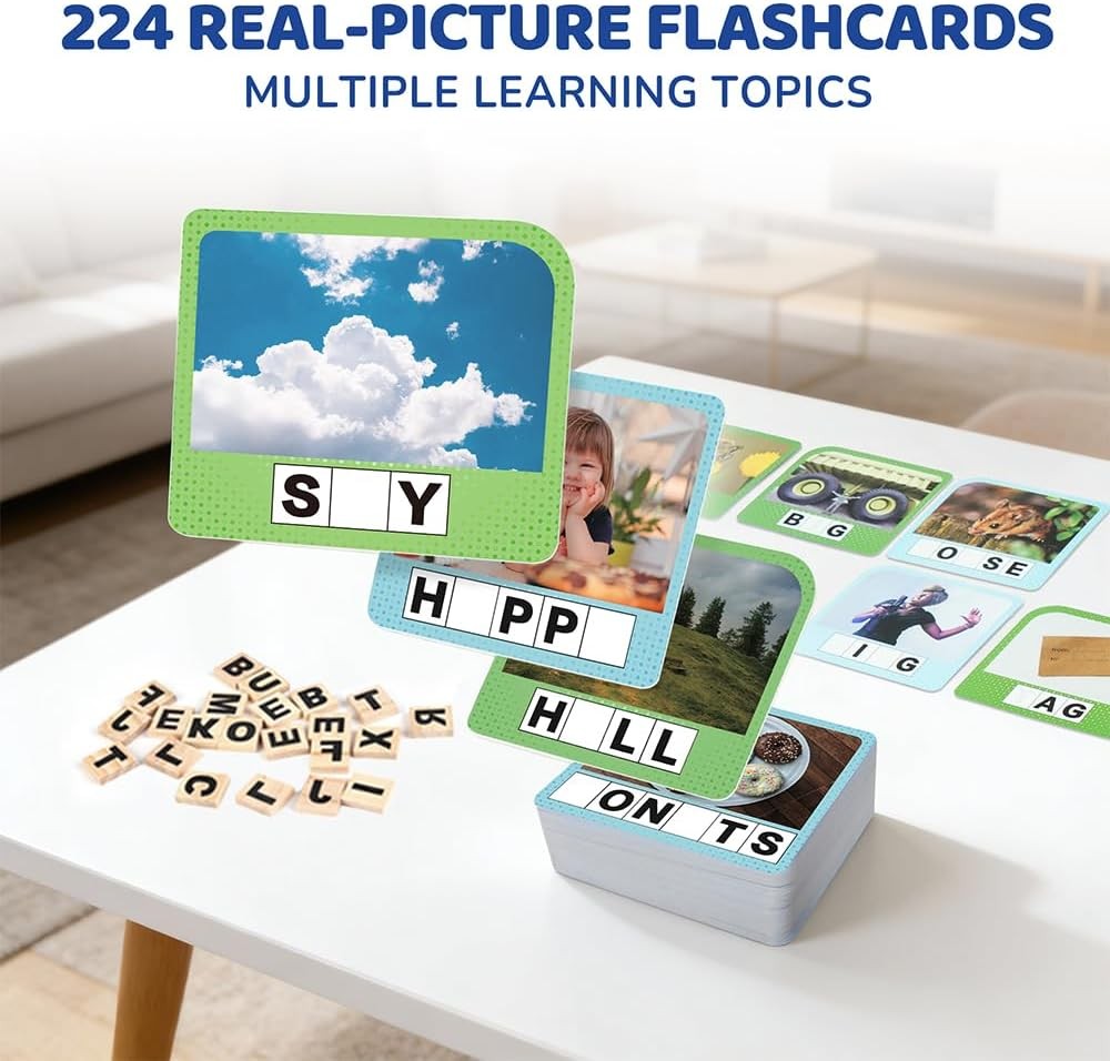 Spelling Games 224 Flashcards 208 Wood Letter Tiles 1-4 Players Learning for