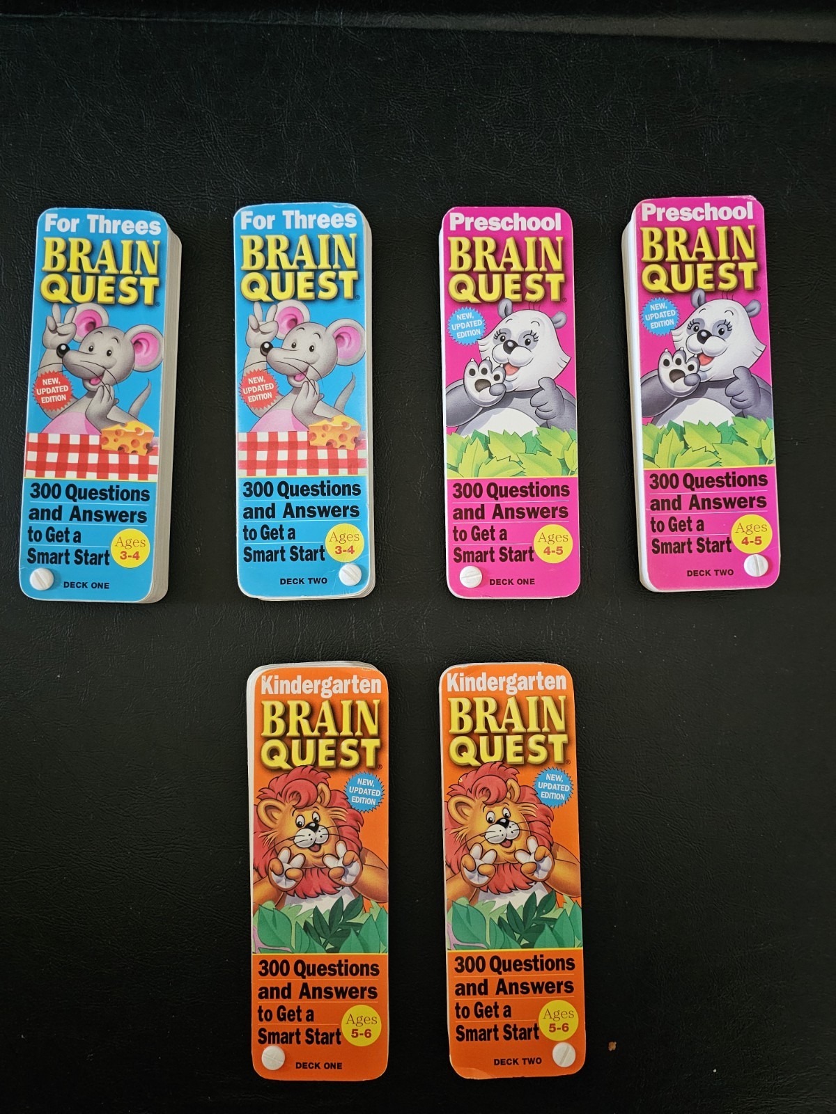 Brain Quest Lot 3 Sets: Threes, Preschool, Kindergarten (Ages 3-6) Decks 1 & 2
