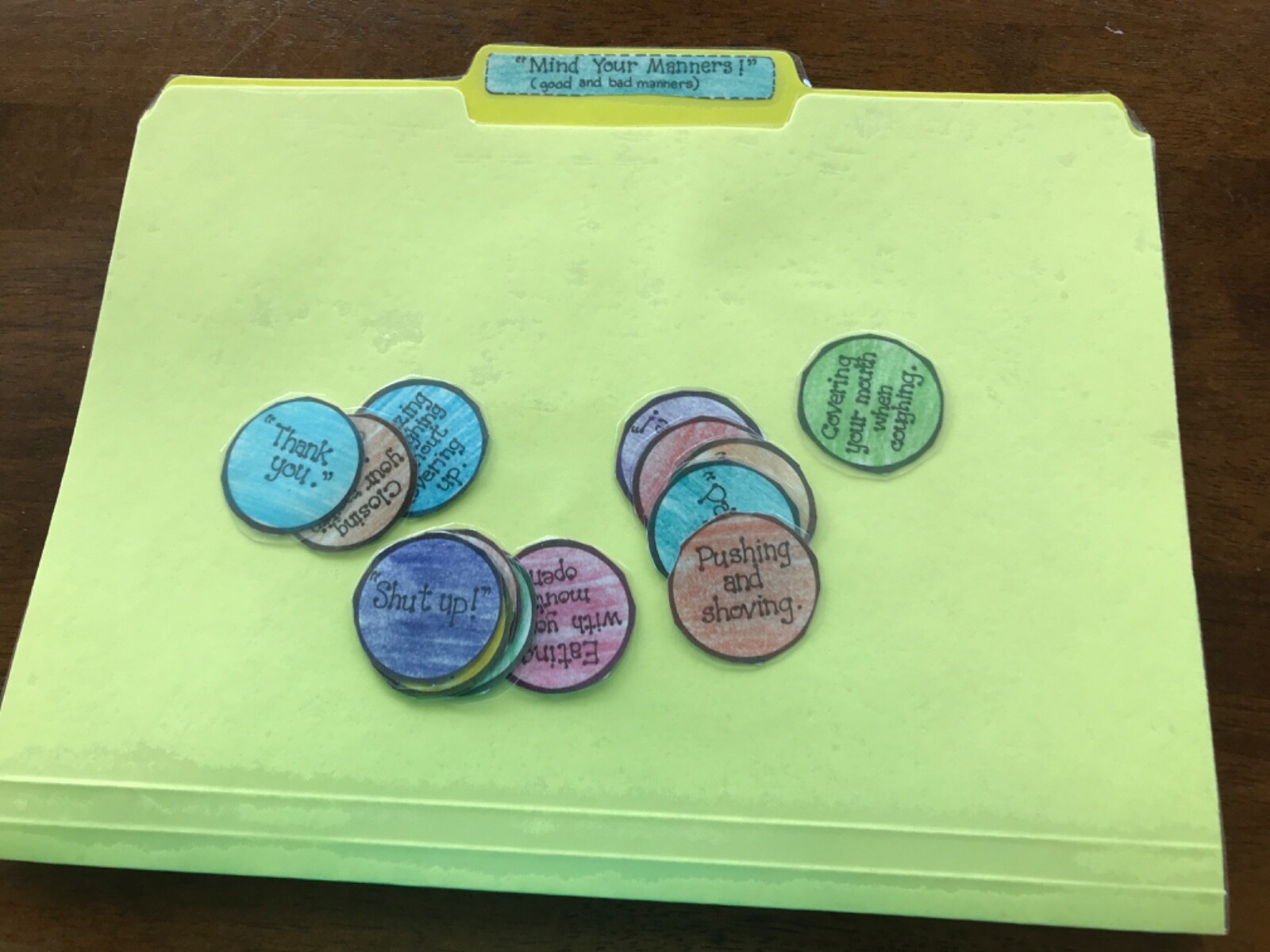 Mind Your zmanners! Good bad manners Social Studies grades k-4 file folder game