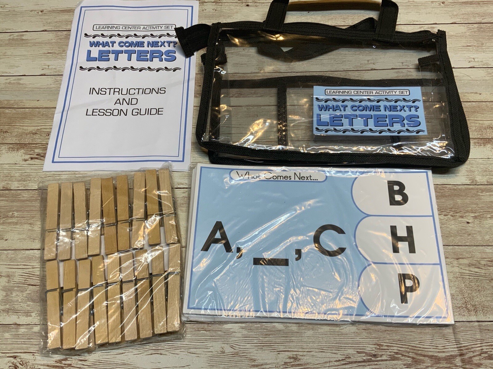 Learning Center Activity Set – What Comes Next Letters- Clothespin Center