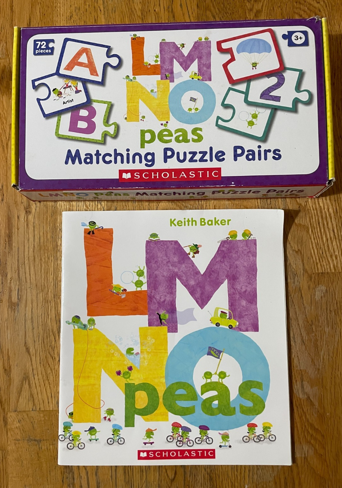Scholastic LMNO Peas Matching Puzzle Pairs Alphabet Numbers 72 Pieces w/Book
