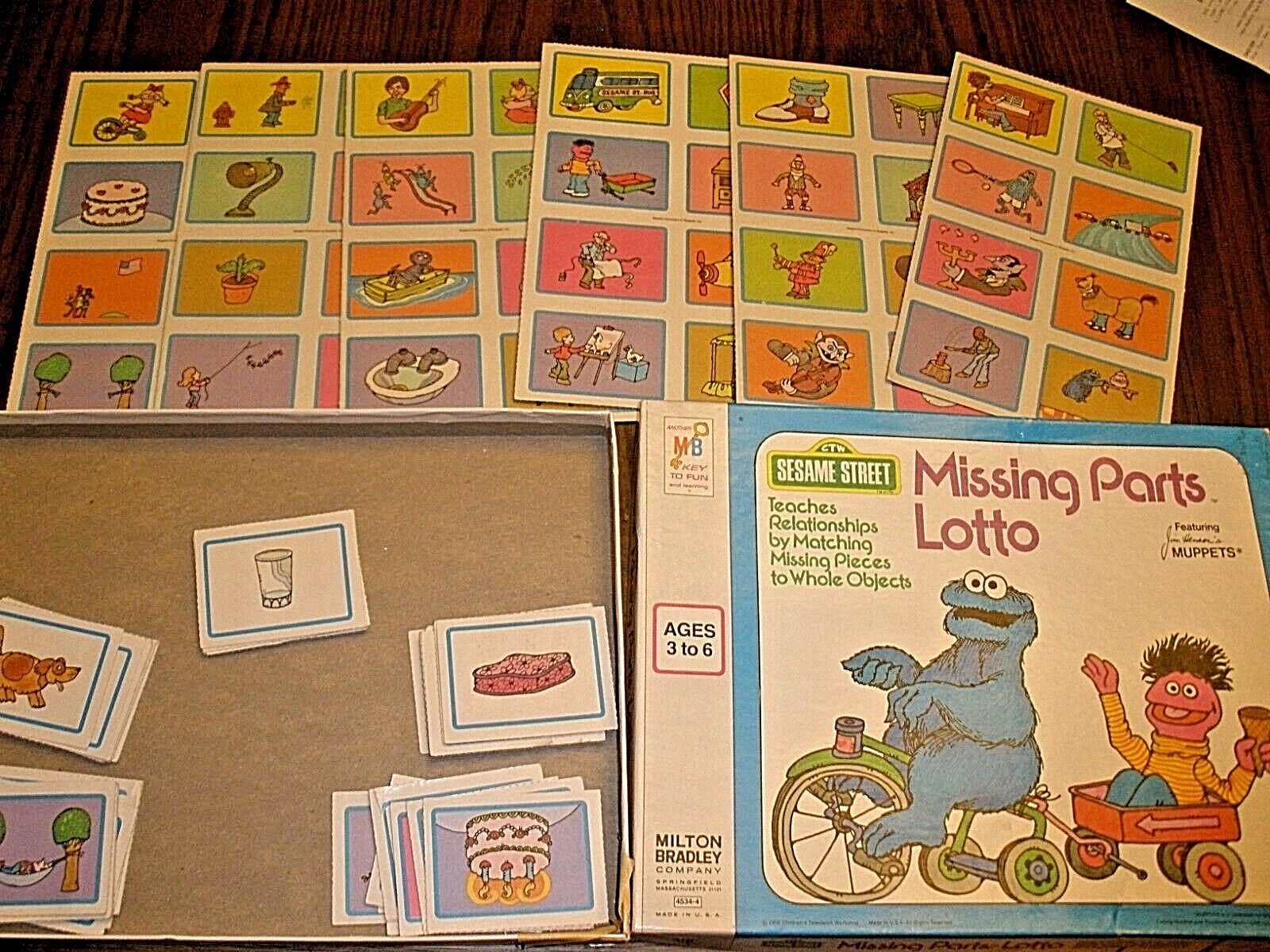 Vintage 1975 Sesame Street Muppets Missing Parts Lotto Game MB COMPLETE