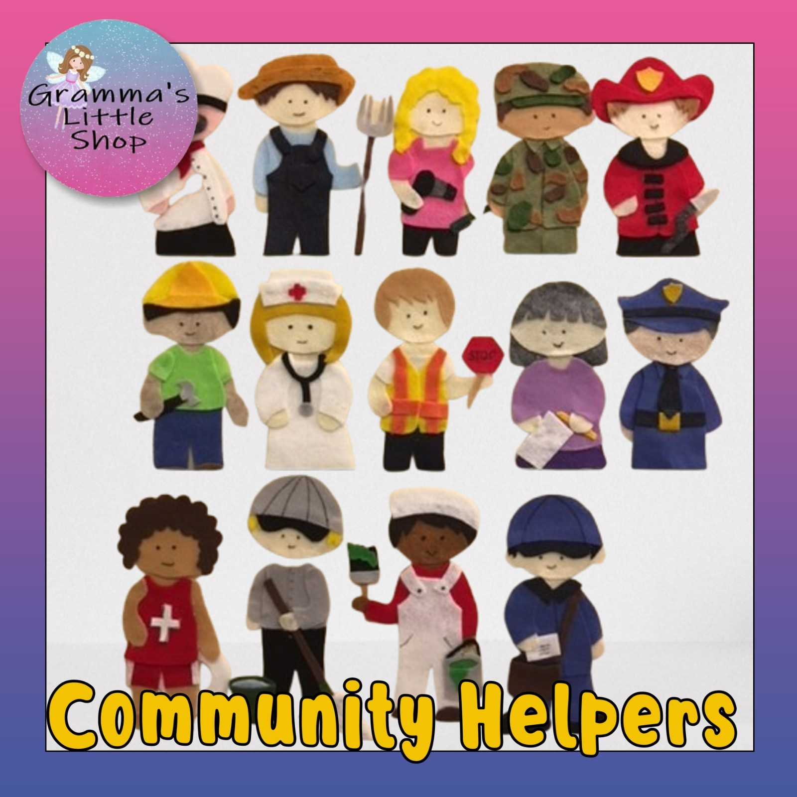 14 Community Helpers Felt Story Set for Felt or Flannel Board Play