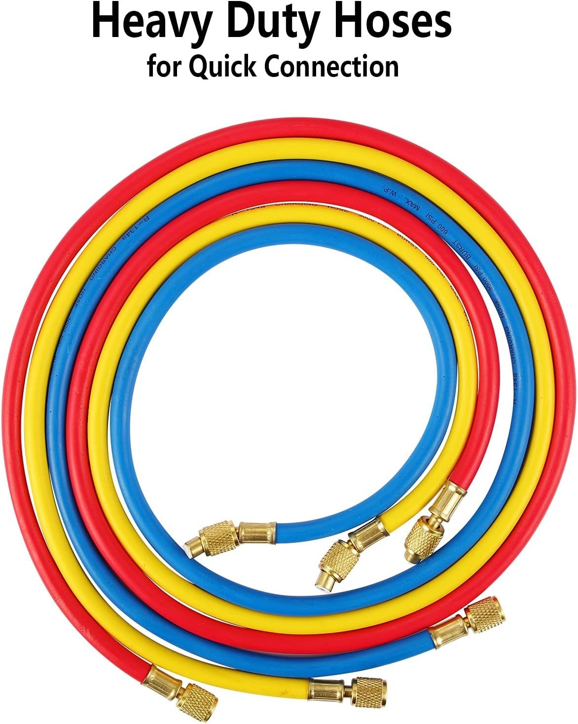 3 Pieces AC Manifold Gauge Hose Kit for R410a R22 R134a R404a, 1/4″ Thread