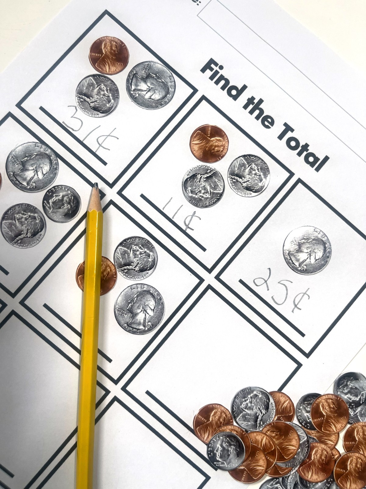 Kids Money Learning Activity Stickers, 60 US Practice Coins, Kindergarten Math
