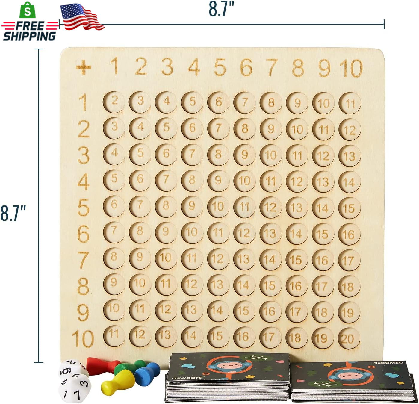 Asweets 2 in 1 Wooden Montessori Multiplication Addition Board Game Montessori T