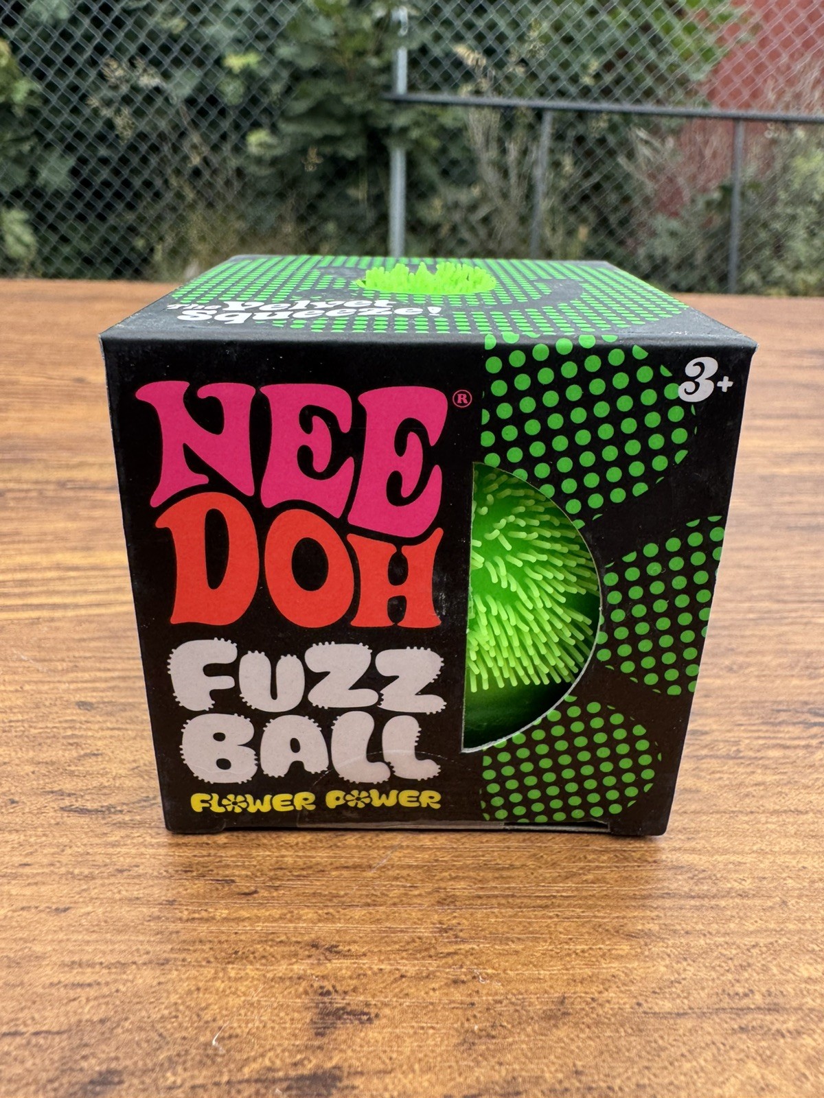 Schylling NeeDoh Fuzz Ball Flower Power Velvet Squeeze AUTHENTIC Green Edition