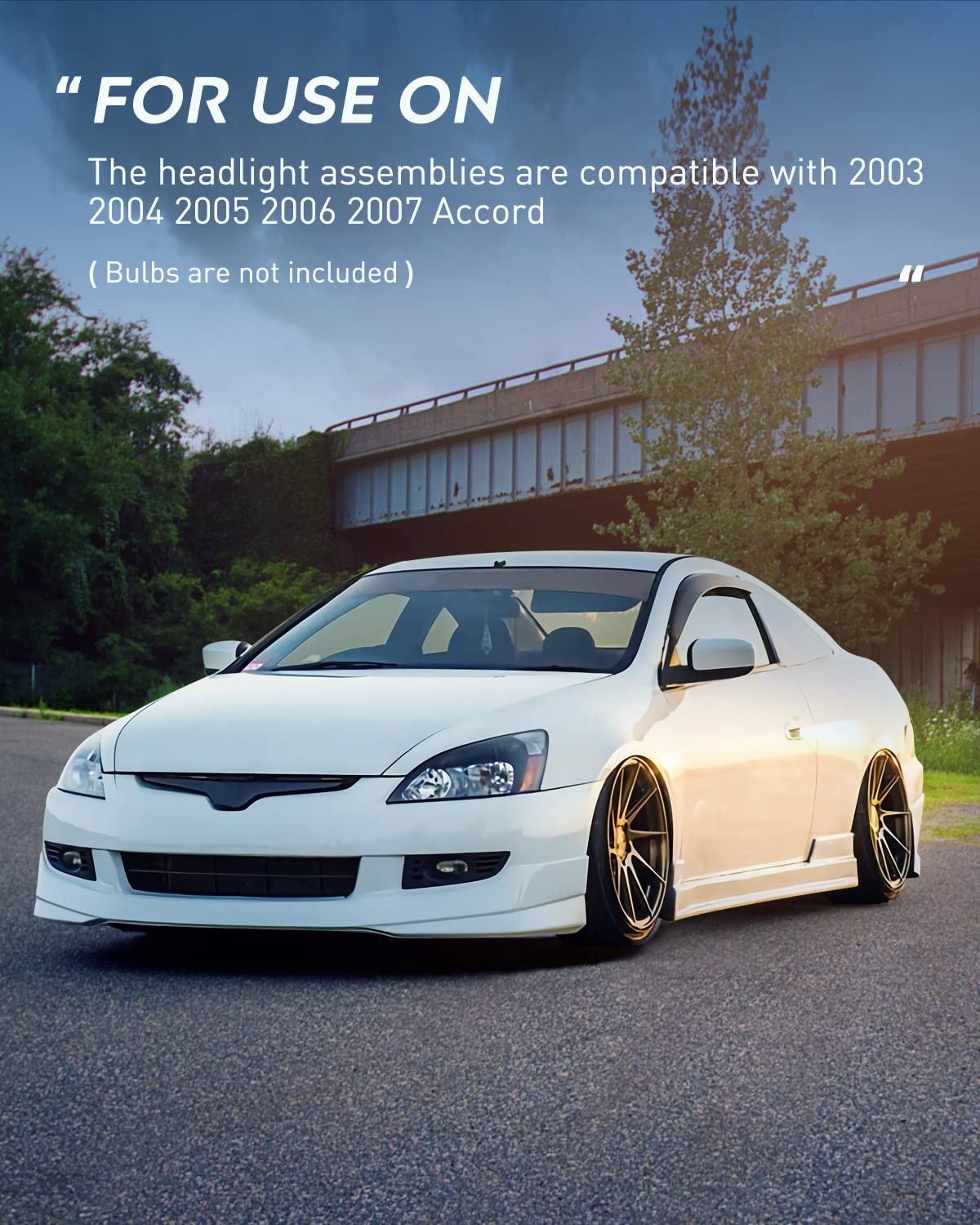 Black Housing Headlight Assembly For 2003-2007 Honda Accord Pair Amber Reflector
