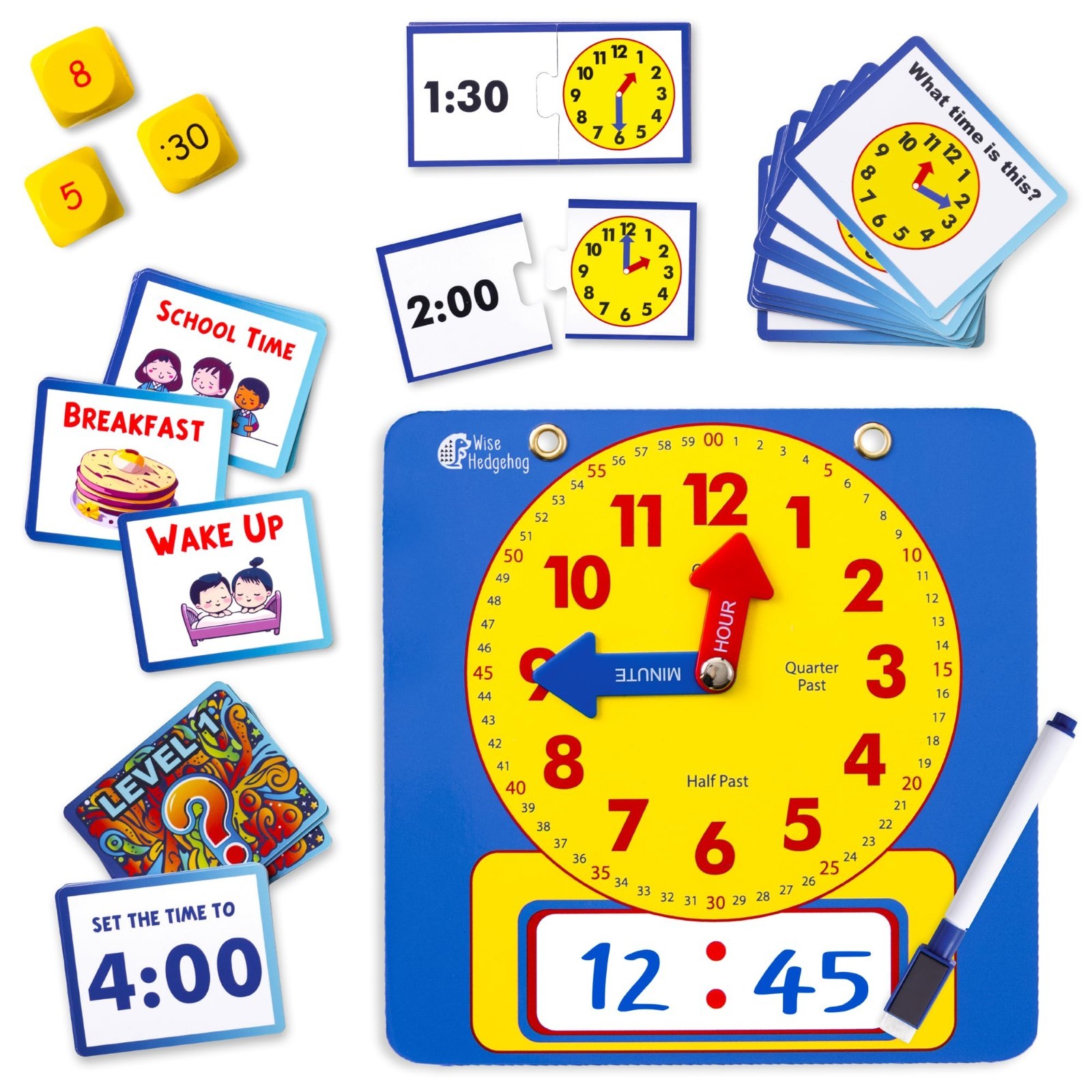 WISE HEDGEHOG Kids Learning Time Activity Game Set, 53 Piece Set, 5+