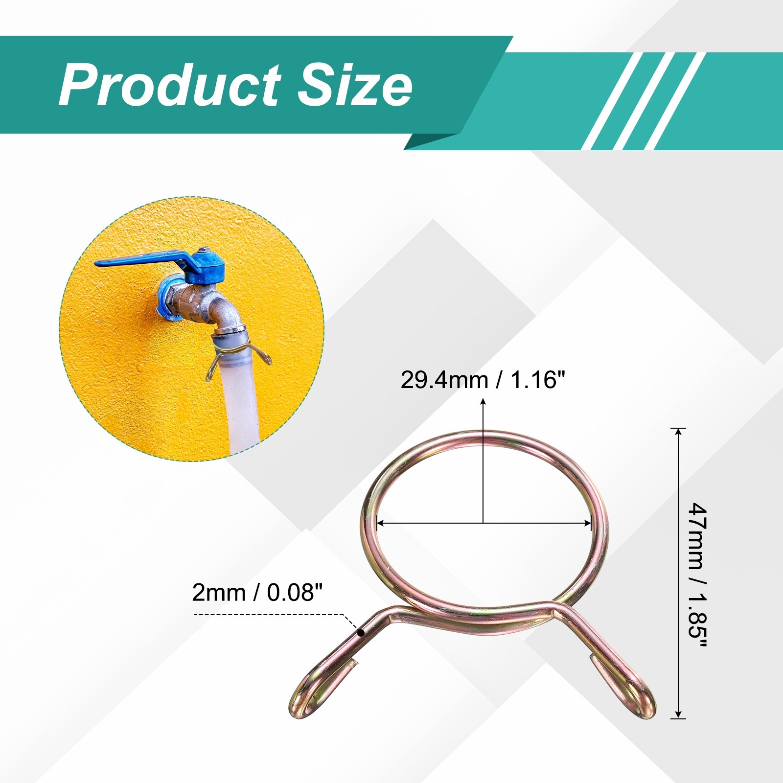 20Pcs 26mm ID 29.4mm OD Fuel Line Hose Clips 65Mn Spring Clips Clamps Gold