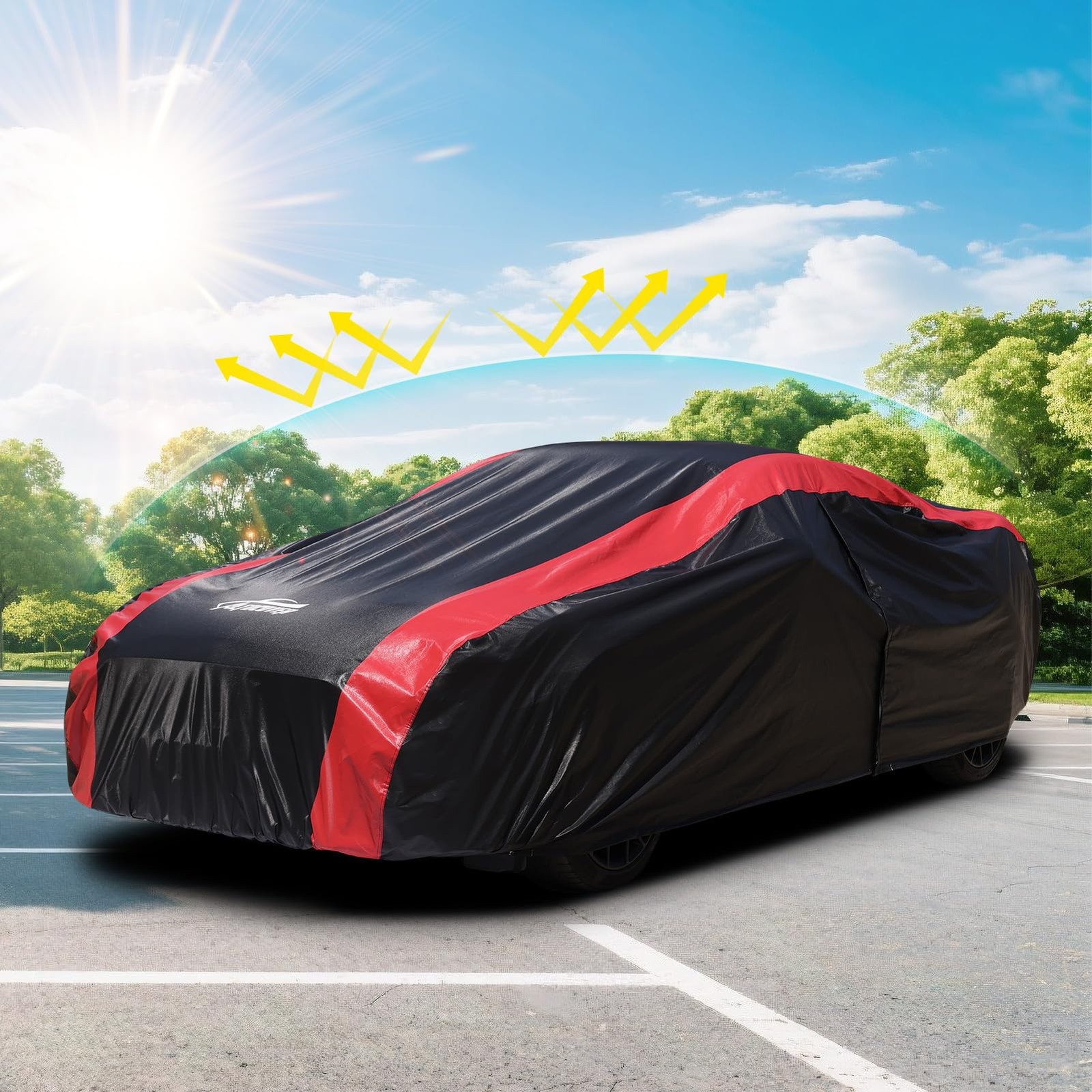 AltoCover Car Cover Custom Fit for Chevy Camaro 2010-2025, black and red