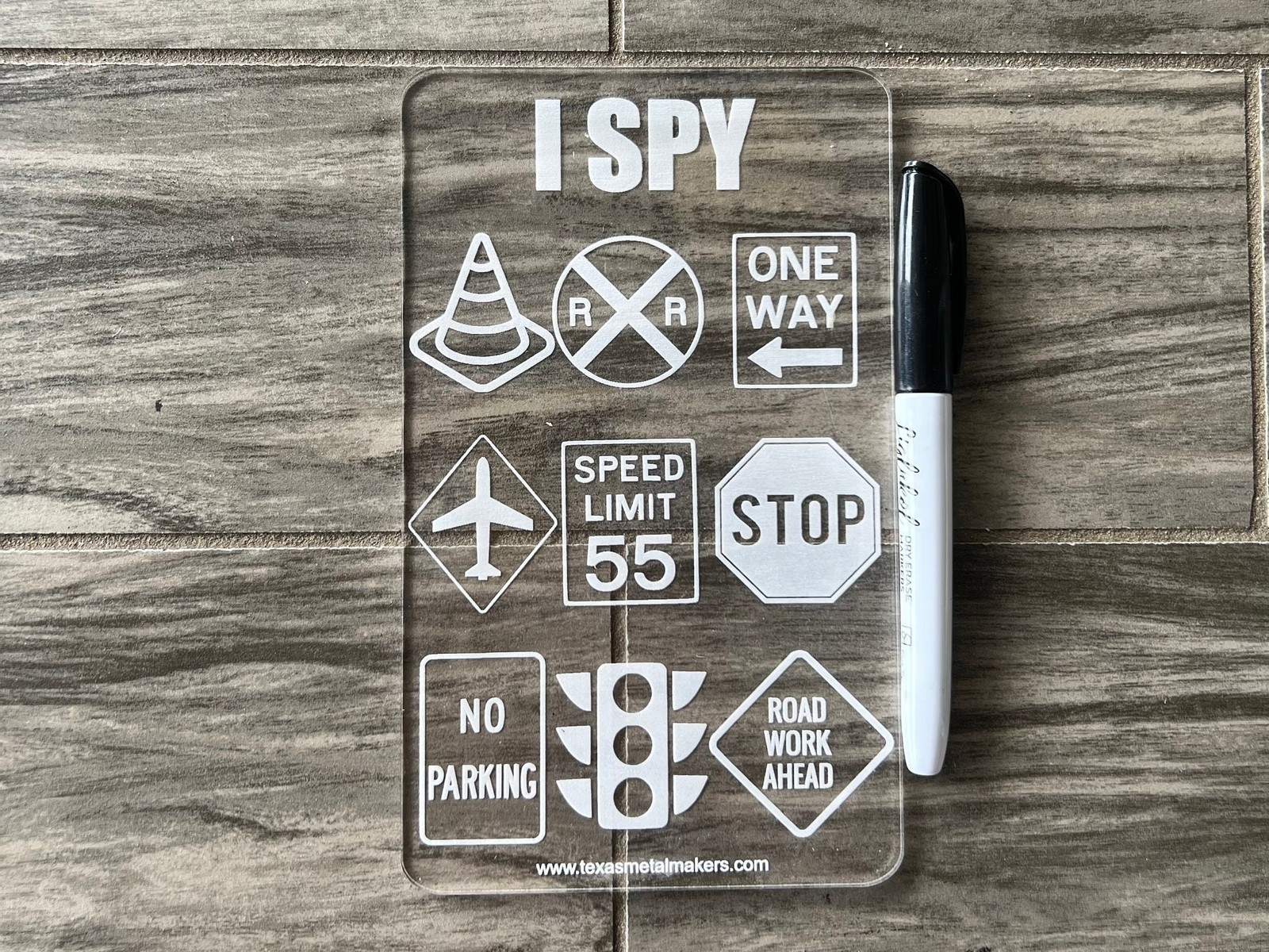 Acrylic Dry Erase Car Game Boards, Engraved Vehicle Travel Games, I Spy,