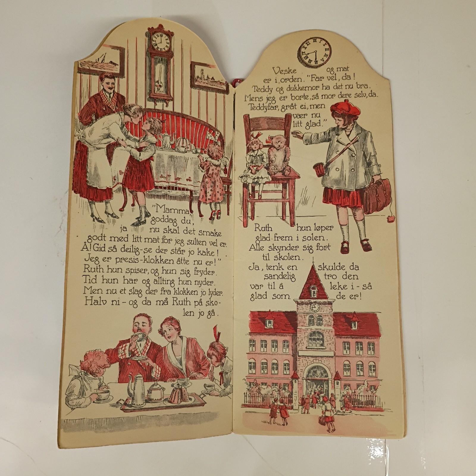 Vtg BIM-BAM Learning Clock Norwegian Cardboard Teaching Clock Rooster Wall Toy