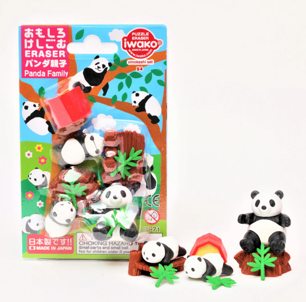 IWAKO PANDA FAMILY Japanese Puzzle Erasers Card Set FREE SHIP FROM JP