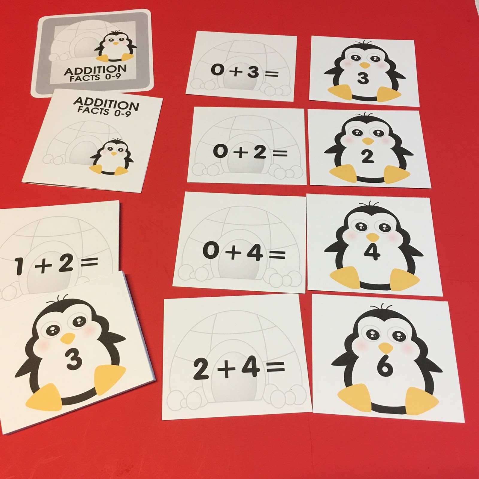 PENGUIN – Addition Facts 0-9 Matching Game 48 Cards with Storage box