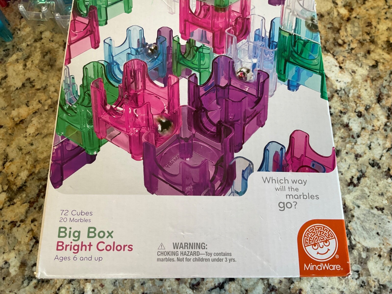 MINDWARE Q-BA-MAZE 2.0 MARBLE MAZE BIG BOX BRIGHT COLORS 69 CUBES 20 MARBLES