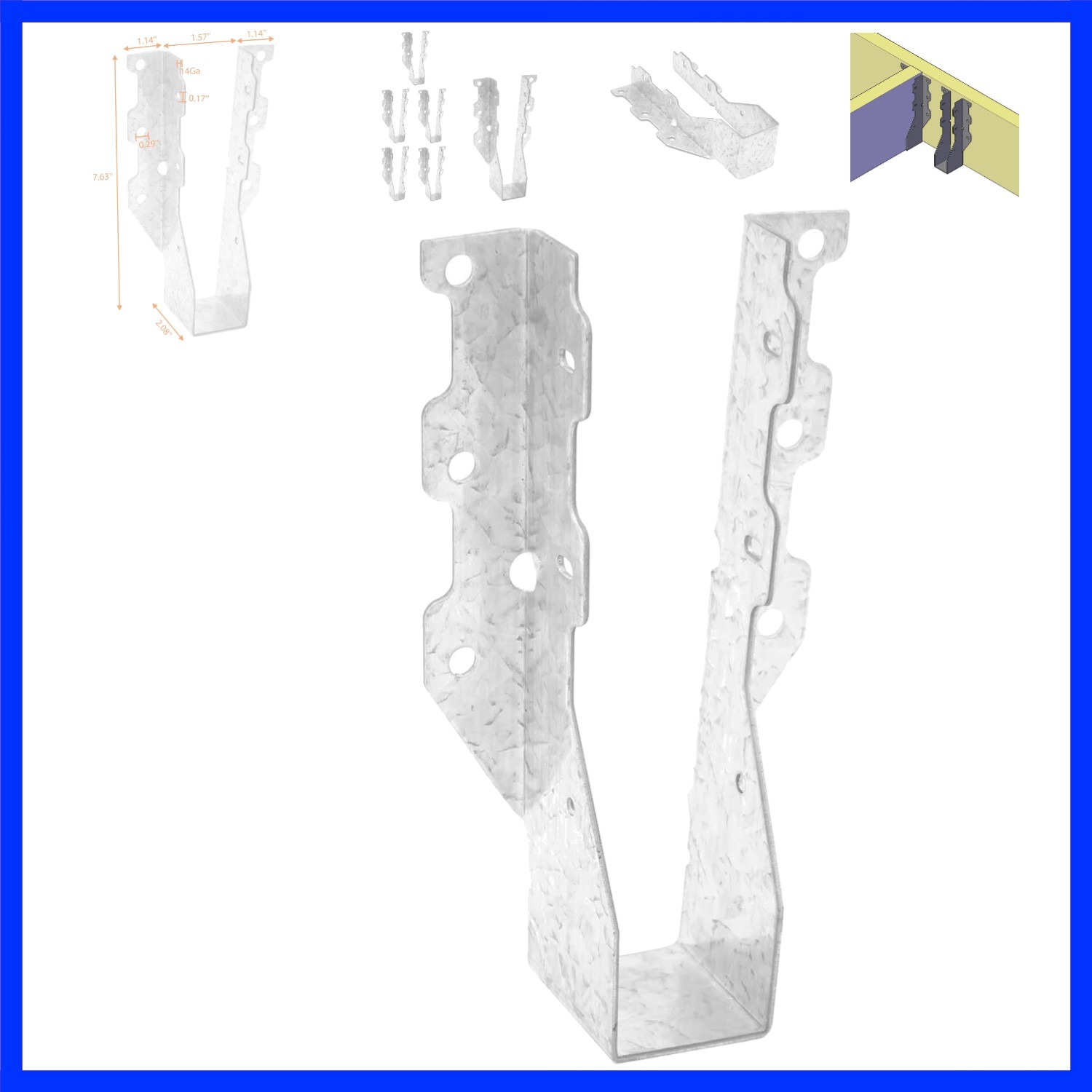 6-Pack 2×10 Heavy Duty Joist Hanger, 14 Gauge Galvanized Steel Hurricane Ties…
