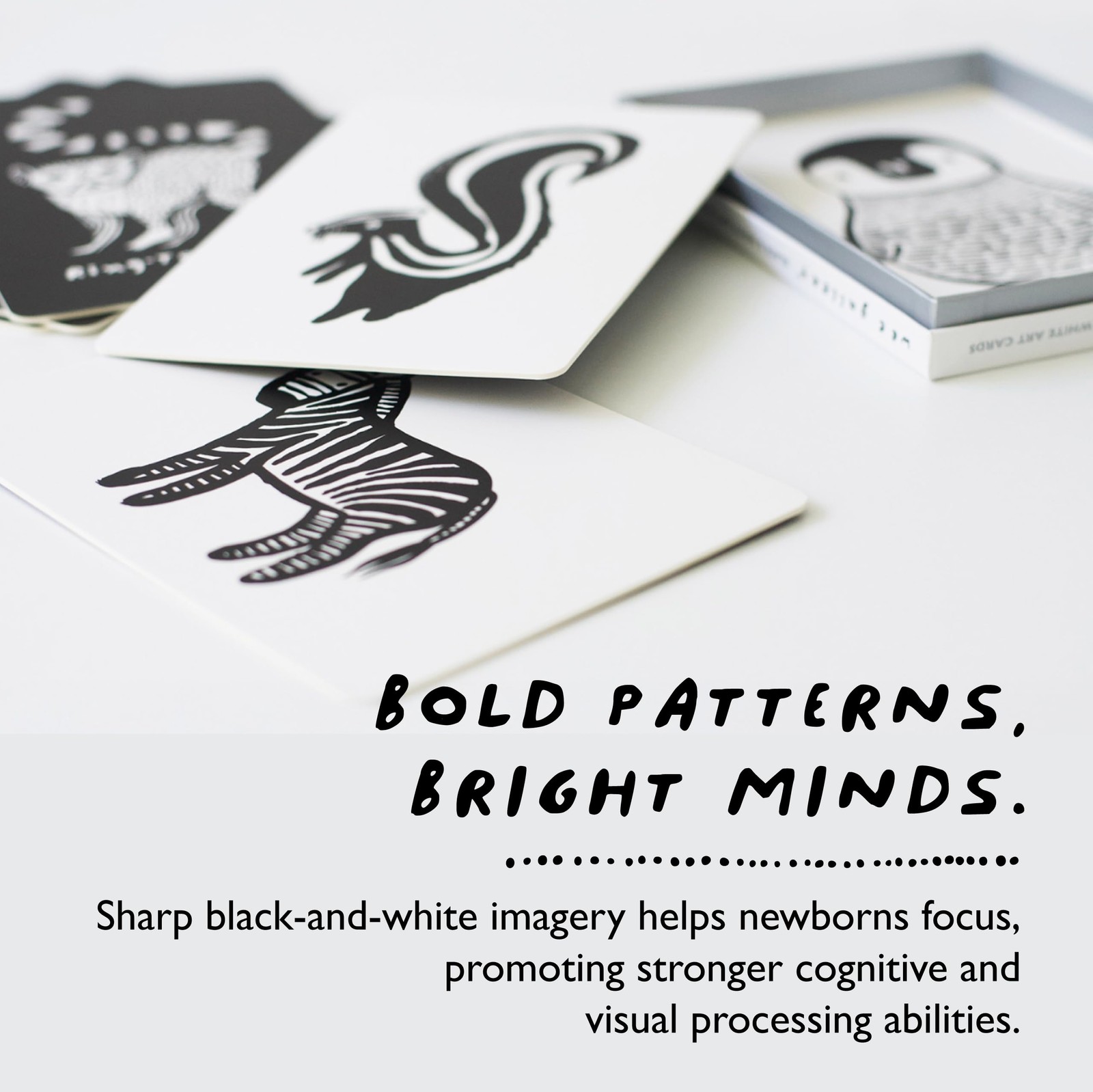 Art Cards for Baby, Durable High Contrast Black and White Animal Flashcards f…