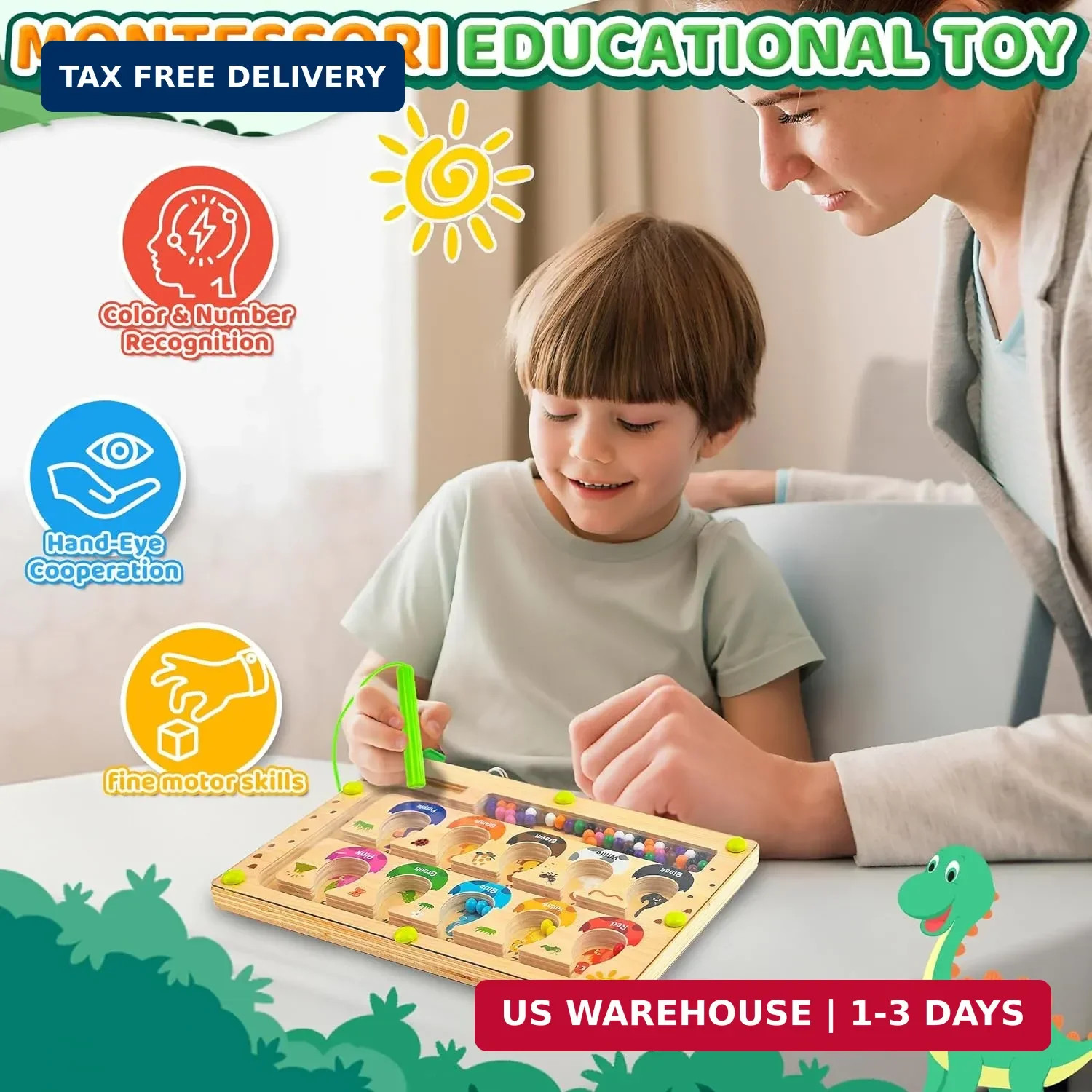 Montessori Toys Busy Board Travel Toys for Toddlers Kids Wooden Magnetic Colo…